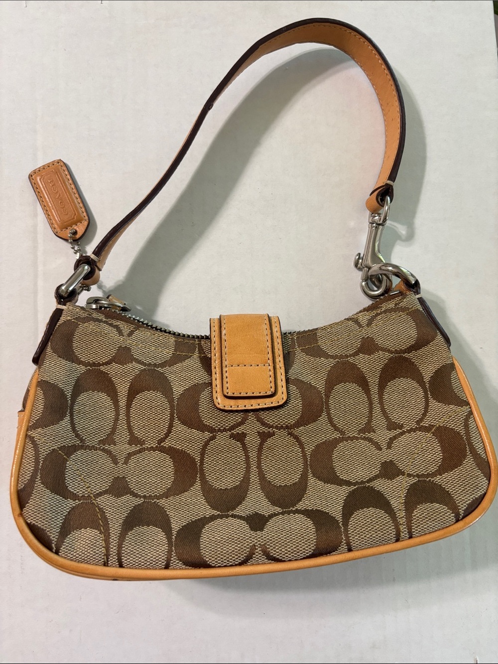 Coach Brown Signature Canvas Shoulder Bag with Tan Leather Trim - Picture 2 of 6